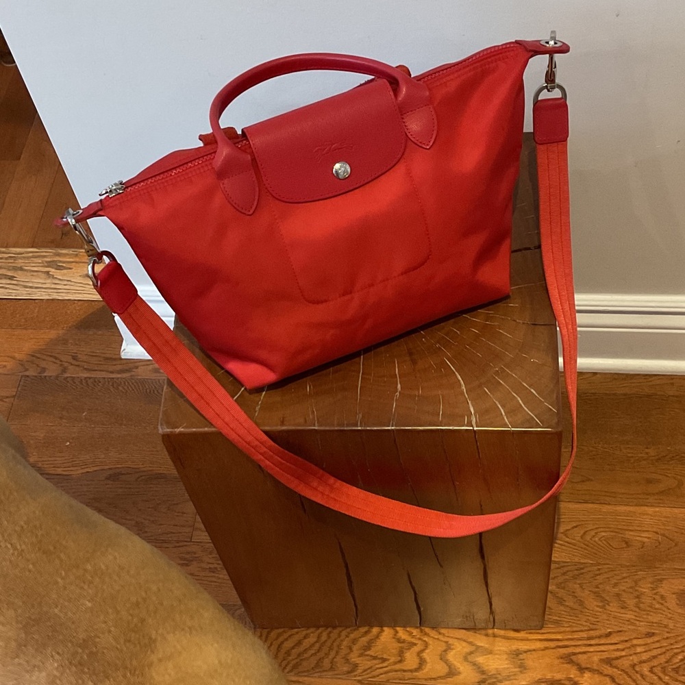 Longchamp Vibrant Red Adjustable Crossbody Tote Bag